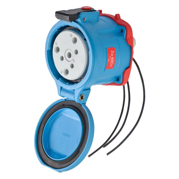33-64043-263 - DS60 RECEPTACLE POLY BLUE SIZE 4 TYPE 3R 3P+G 60A 480 VAC 60 Hz +3 AUX